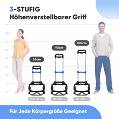Sekey Klappbare Sackkarre Ultraleicht (3,5 kg), 80 kg Tragkraft, 3-stufig höhenverstellbar, Aluminium Transportkarre mit TPR-Rädern & ergonomischem Griff