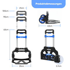 Sekey Klappbare Sackkarre Ultraleicht (3,5 kg), 80 kg Tragkraft, 3-stufig höhenverstellbar, Aluminium Transportkarre mit TPR-Rädern & ergonomischem Griff