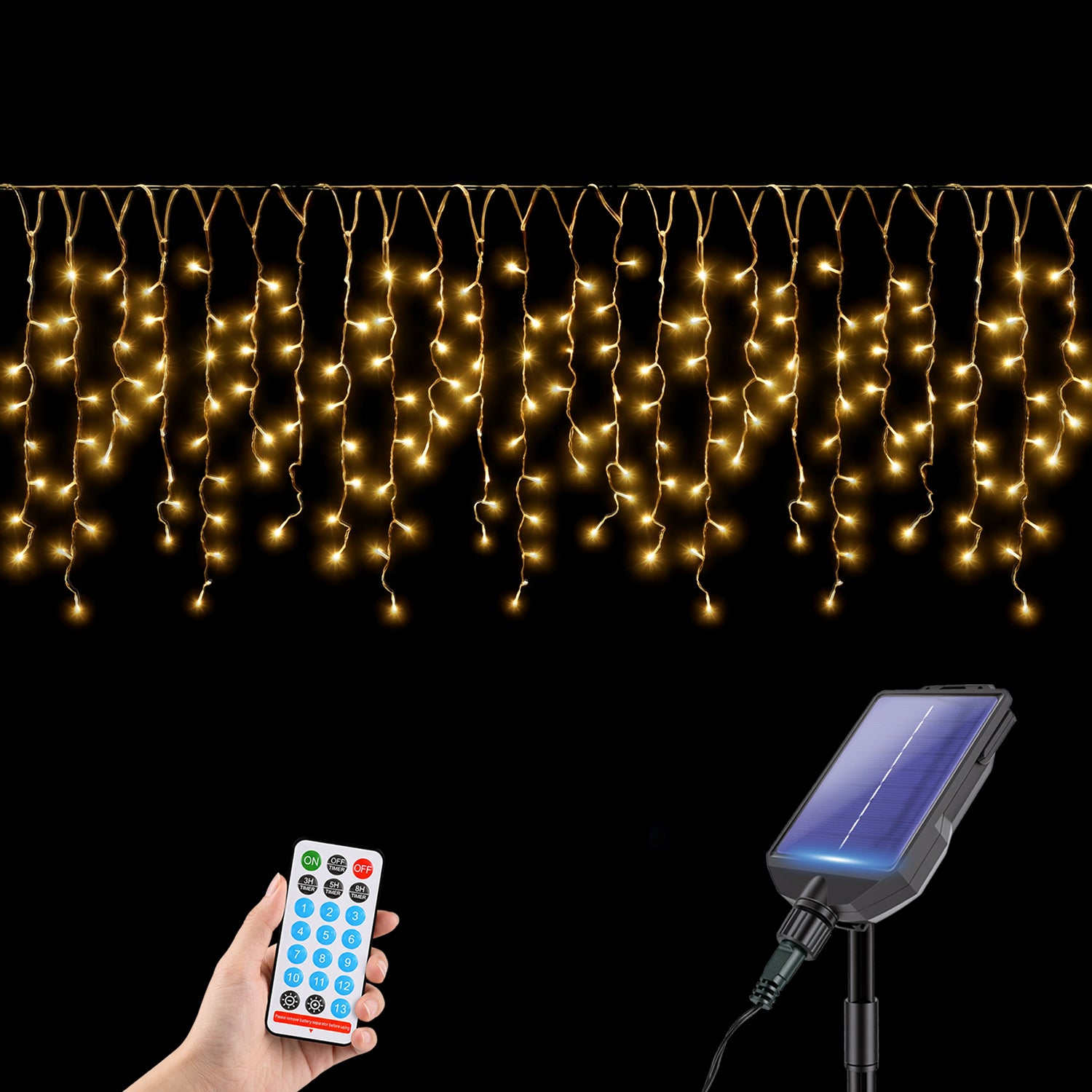 Salcar Solar Eisregen Lichterkette Außen mit warmweißem LED Lichtervorhang