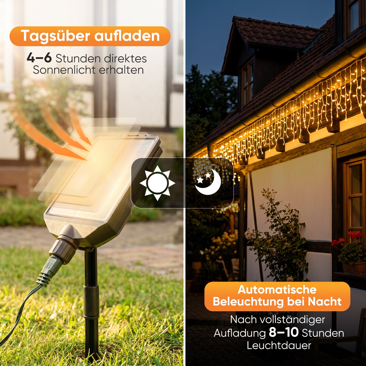 Salcar Solar Eisregen Lichterkette mit Solar- und USB-Aufladung für flexible Nutzung