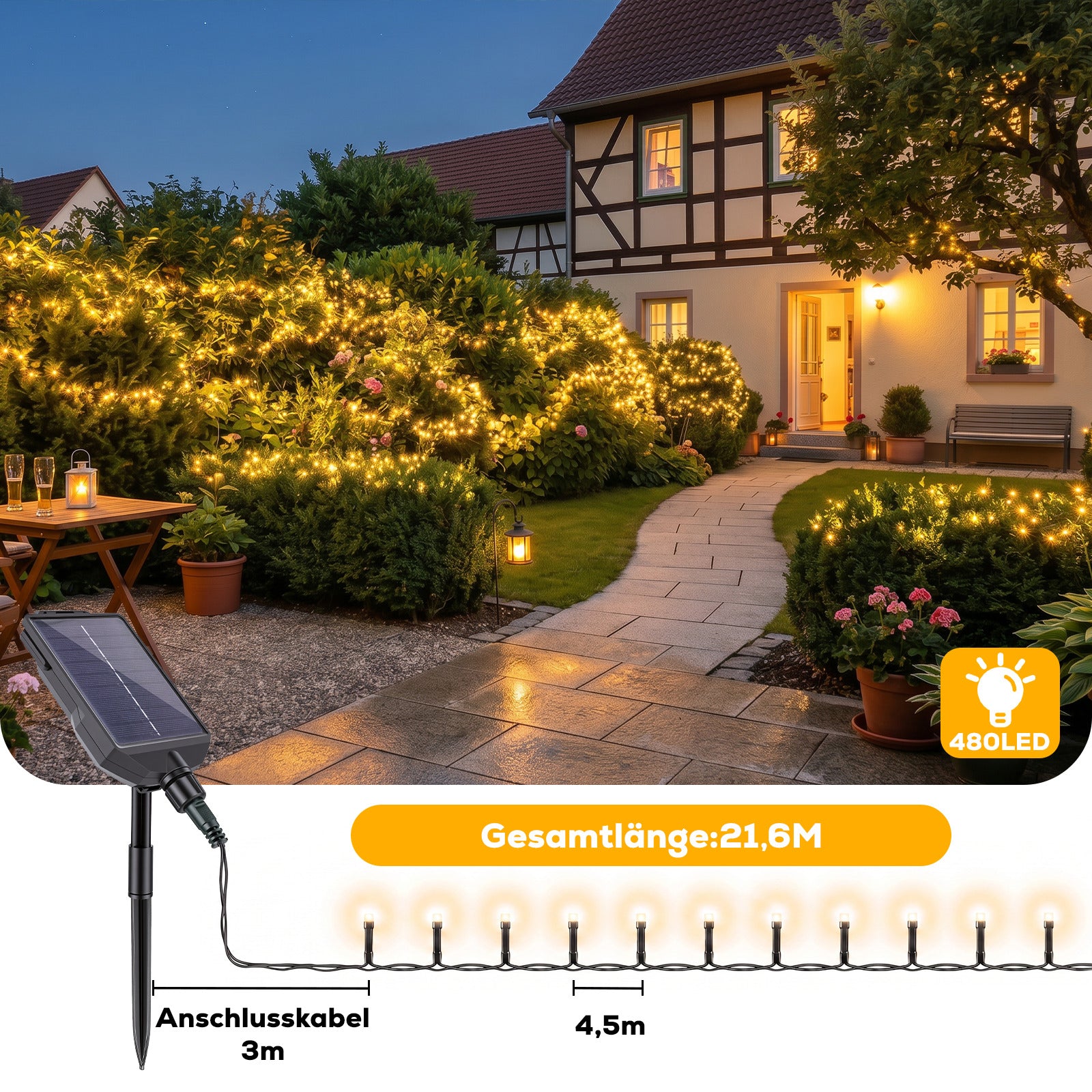 Salcar Solar LED Lichterkette Außen mit 480 LEDs und 24,6 m Länge