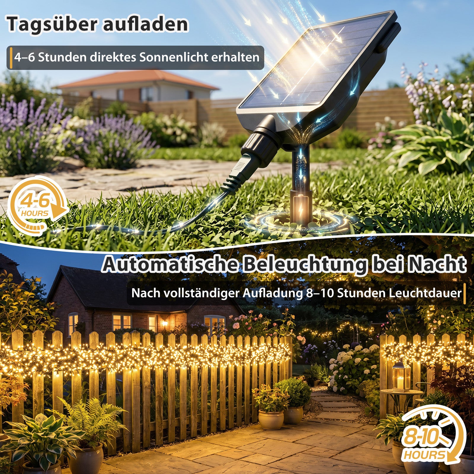 Salcar Solar Lichterkette Außen mit Solar- und USB-Aufladung
