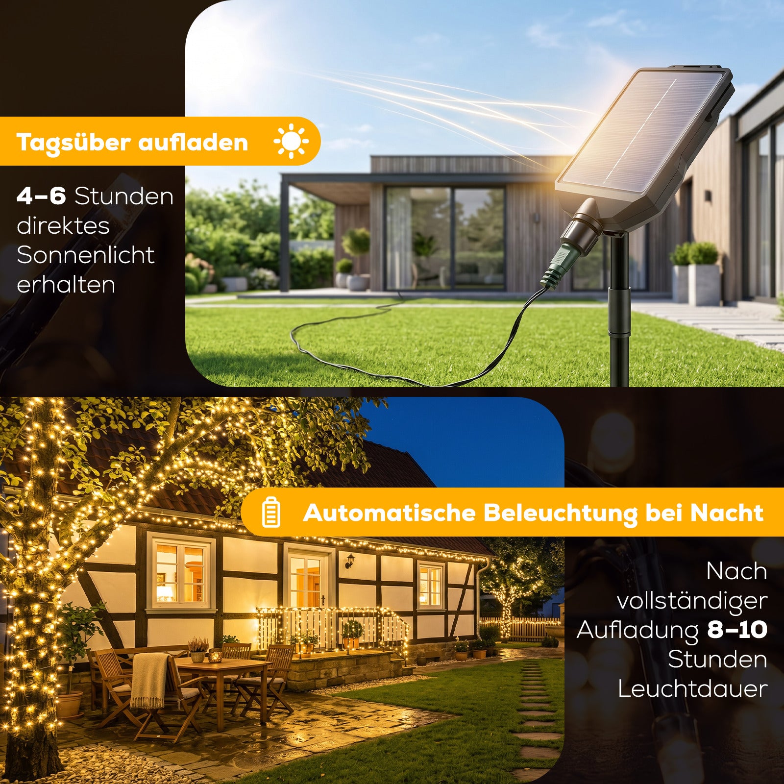 Salcar Solar Lichterkette Außen mit Solar- und USB-Aufladung für flexible Gartenbeleuchtung bei jedem Wetter