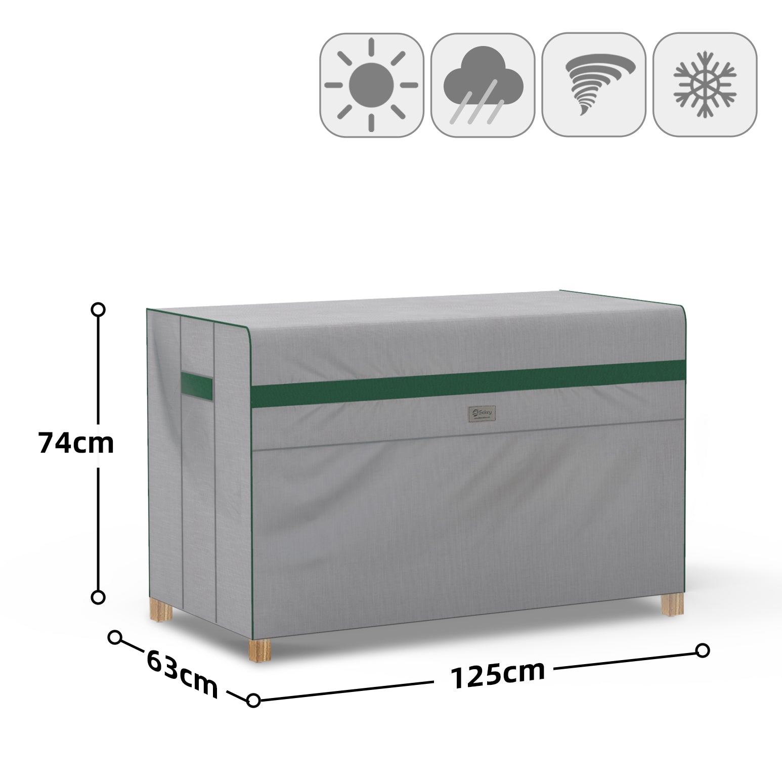 Maße der Sekey Gartenmöbel Schutzhülle 125 × 63 × 74 cm für rechteckige Gartenmöbel