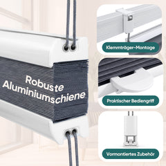 Detailaufnahme der Klemmhalterung vom Sekey Plissee auf weißem Hintergrund, robuste Montagebeschläge zur bohrlosen Befestigung
