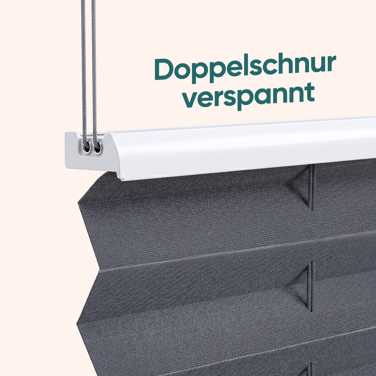 Stabile Doppelschnur verspannt Mechanik beim Sekey Klemmfix Plissee, sorgt für gleichmäßige Faltenführung und dauerhafte Stabilität bei der Höhenverstellung