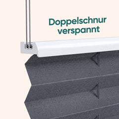 Stabile Doppelschnur verspannt Mechanik beim Sekey Klemmfix Plissee, sorgt für gleichmäßige Faltenführung und dauerhafte Stabilität bei der Höhenverstellung