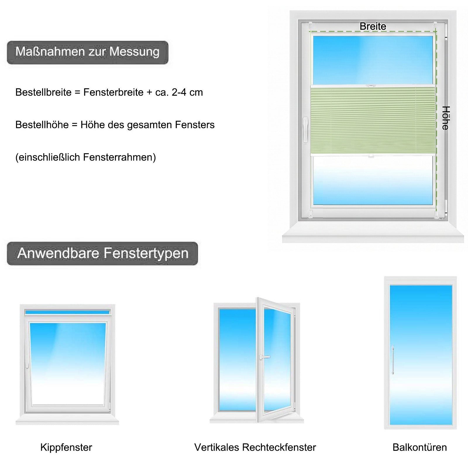 Anleitung zum richtigen Ausmessen der Fensterbreite und Fensterhöhe für das passende Sekey Plissee