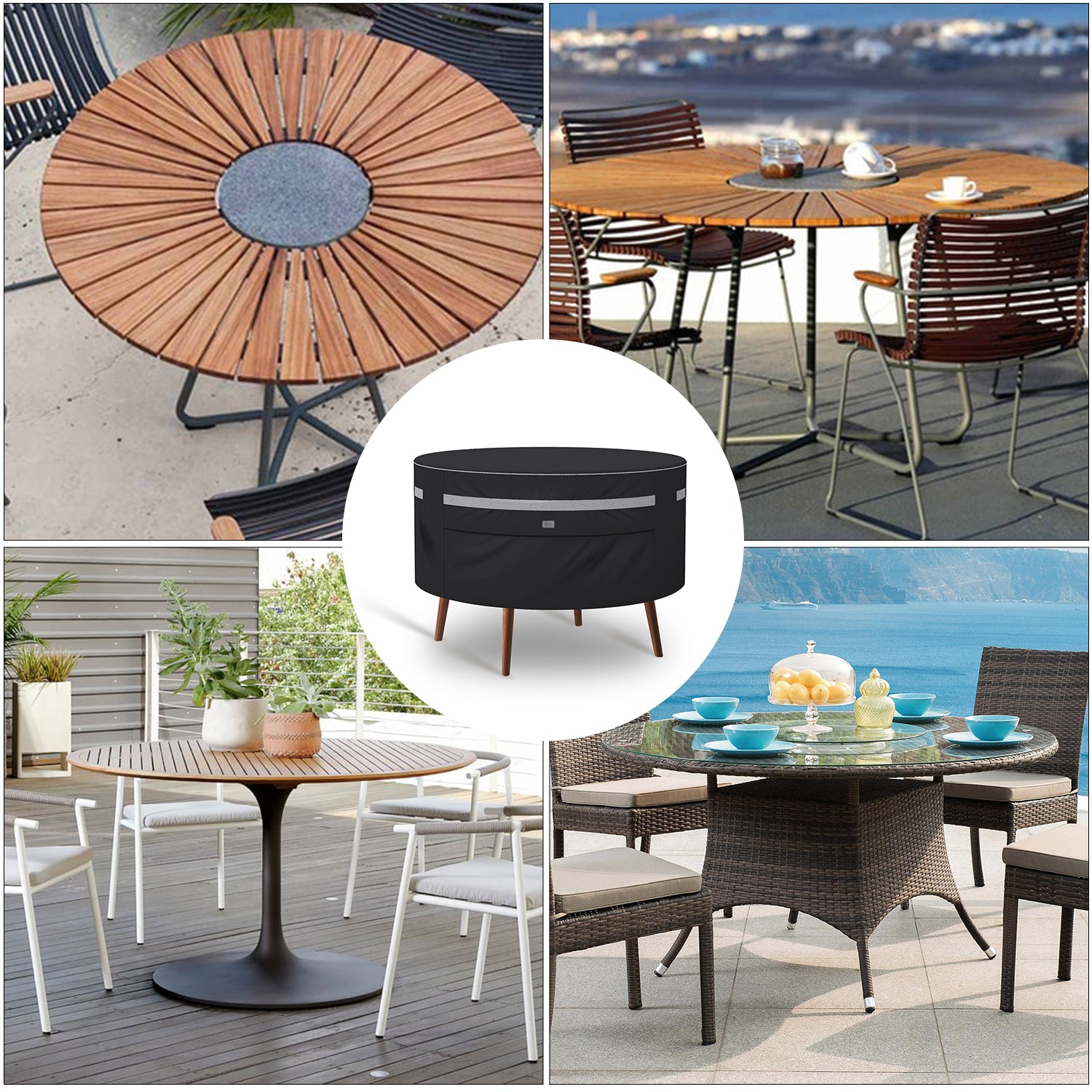 Sekey Schutzhülle für runden Gartentisch, Couchtisch und Poly-Rattan-Gartenmöbel