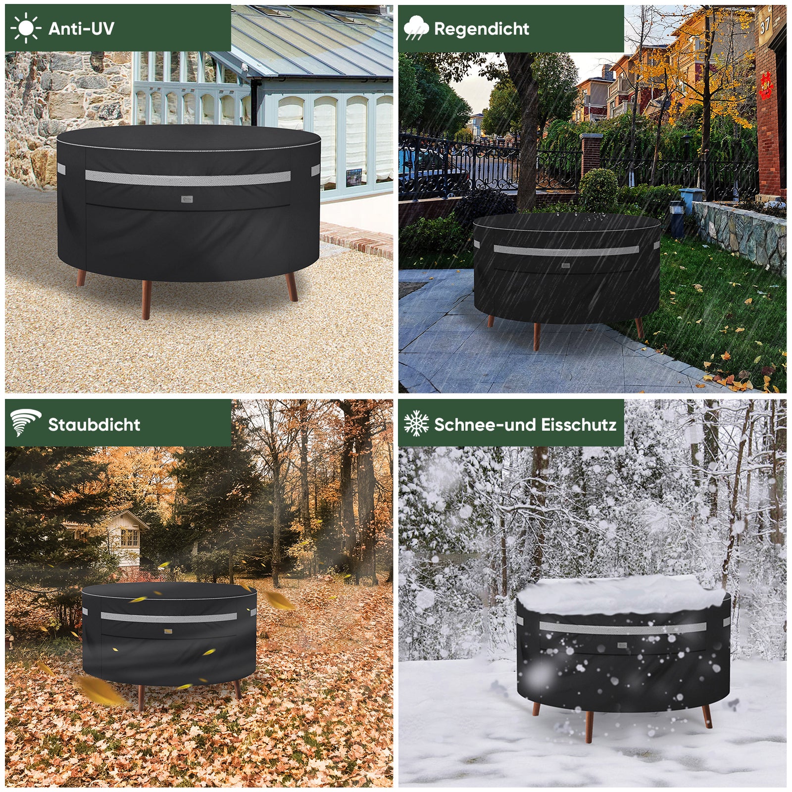 Sekey Schutzhülle für runden Gartentisch, Couchtisch und Poly-Rattan-Gartenmöbel