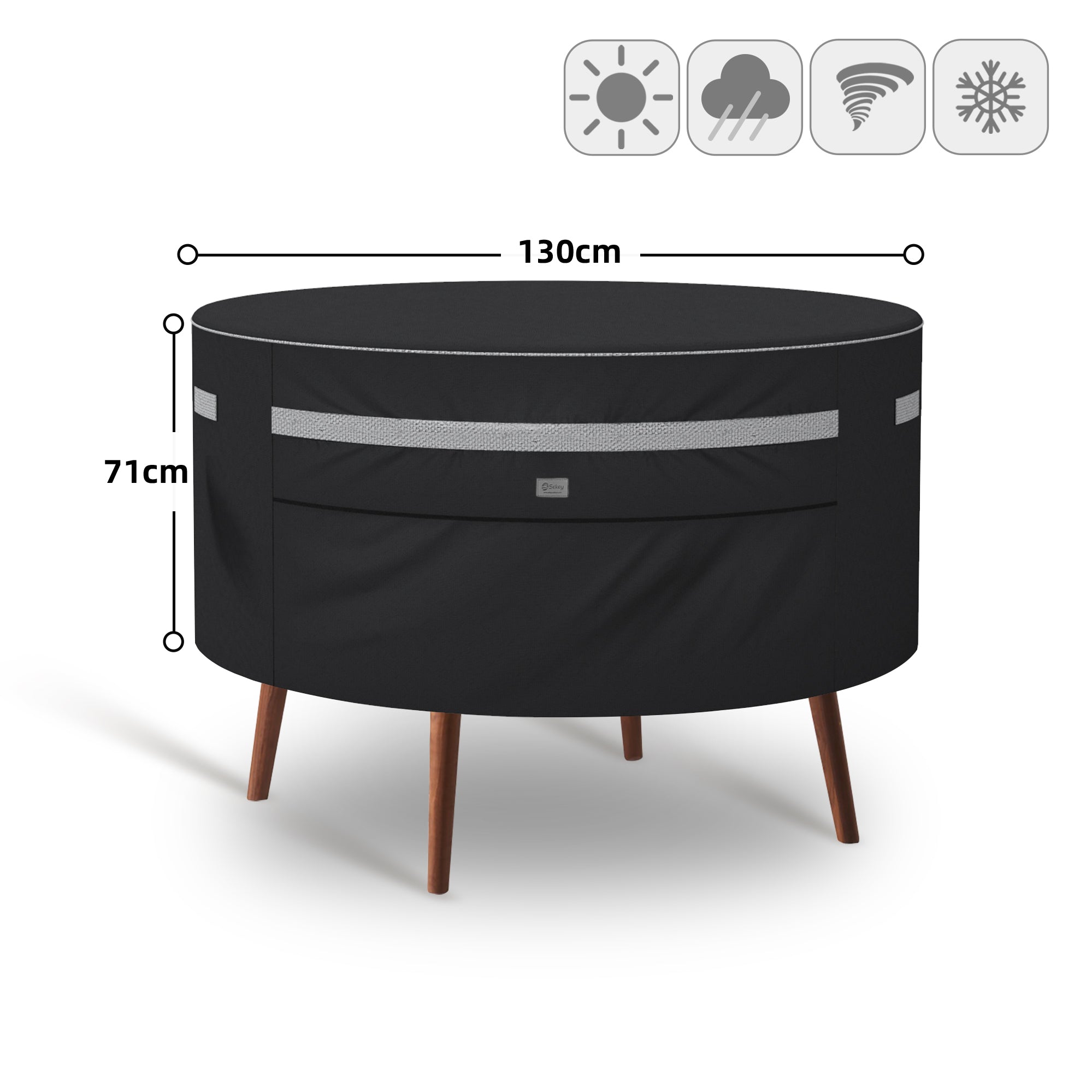 Maße der Sekey Gartenmöbel Schutzhülle Ø130 × 71 cm für runde Outdoor-Möbel