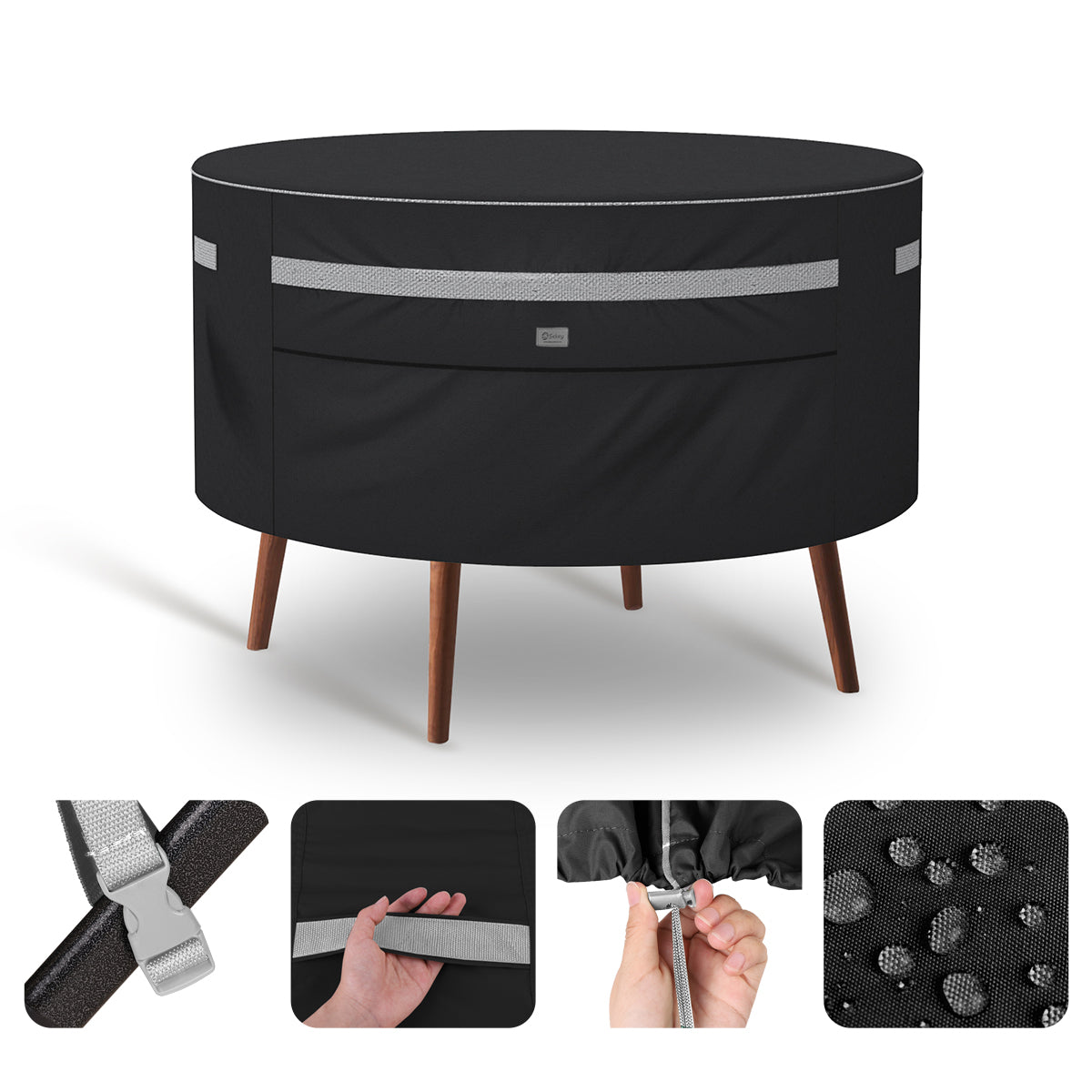 Sekey runde Gartenmöbel Schutzhülle Ø130 × 71 cm wasserdicht für Gartentisch und Outdoor-Möbel