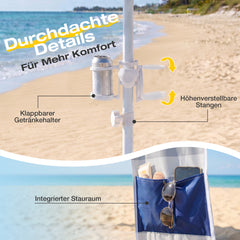 Sekey Strandmuschel mit integriertem Getränkehalter und Seitentaschen für Strandzubehör