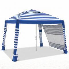 Sekey Strandmuschel Pop Up 240x240 cm blaues Strandzelt mit UV50+ Schutz für 4 bis 6 Personen, blau streifen