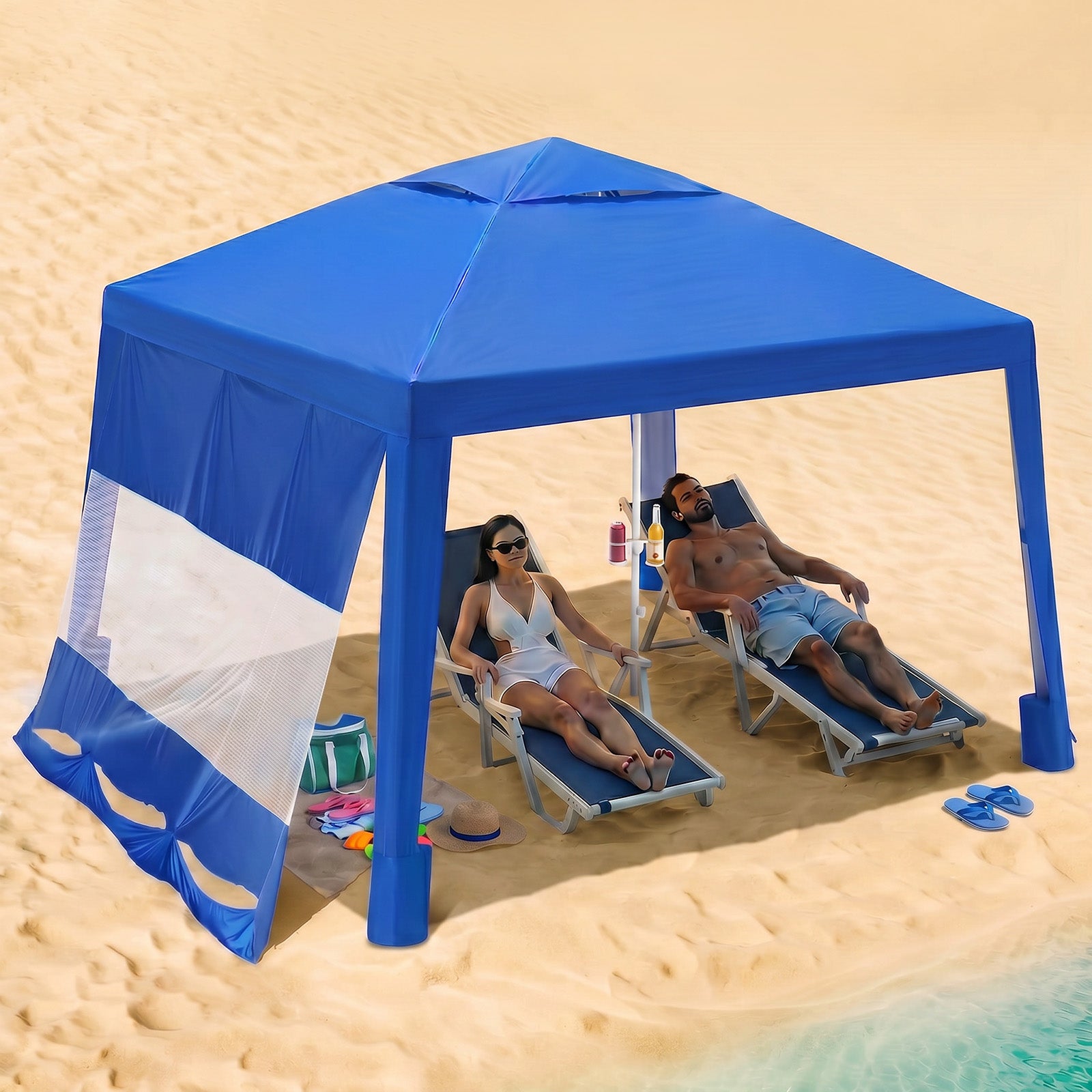 Sekey Strandmuschel Strandzelt für Familie mit großer Schattenfläche für 4 bis 6 Personen am Strand