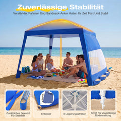 Sekey Strandmuschel windfest mit Sandsäcken und Spiral Schraubheringen für sicheren Halt