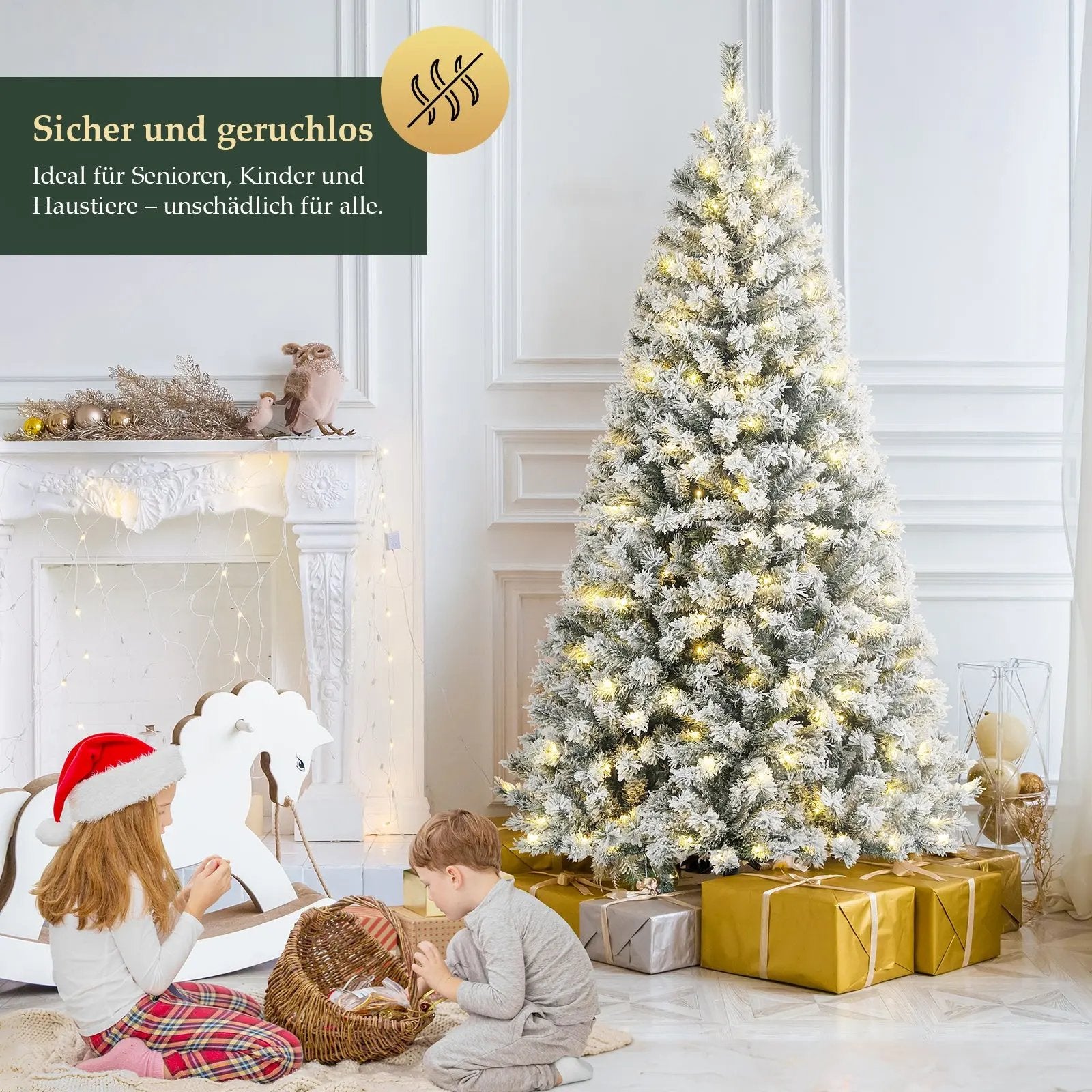 Salcar 180cm Künstlicher Weihnachtsbaum mit Schnee und Licht, mit 250 LED und 828 PVC Spitzen Salcar