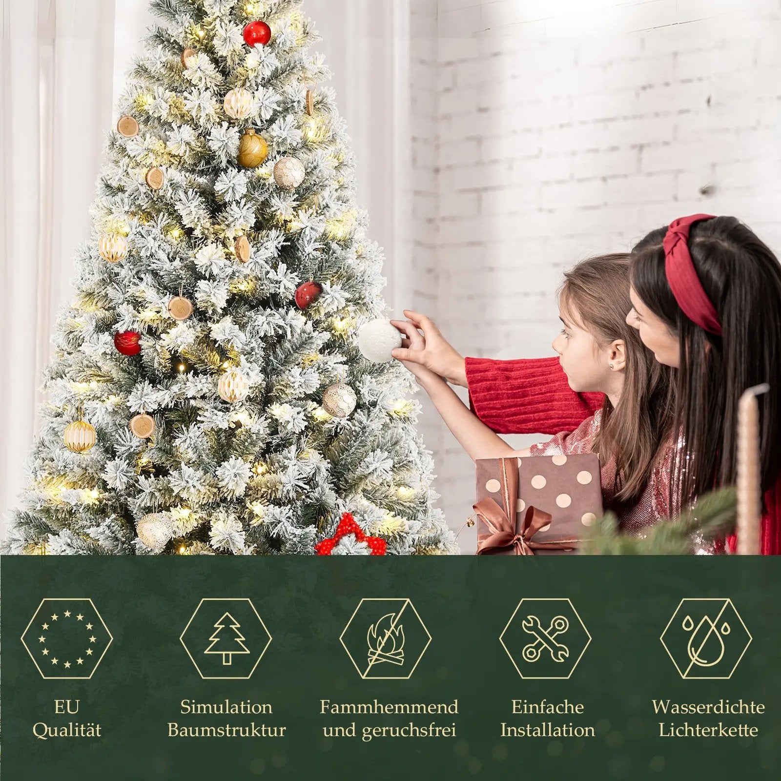 Salcar 180cm Künstlicher Weihnachtsbaum mit Schnee und Licht, mit 250 LED und 828 PVC Spitzen Salcar