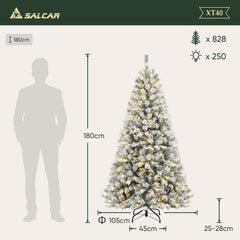 Salcar 180cm Künstlicher Weihnachtsbaum mit Schnee und Licht, mit 250 LED und 828 PVC Spitzen